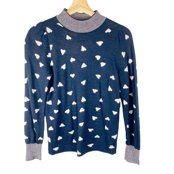 Rebecca Taylor Alpaca Blend Novelty Scattered Heart Jacquard Sweater Navy Small - Picture 3 of 8